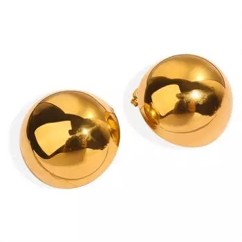 Модные золотые круглые серьги с глянцевой полой конструкцией, застежка из титановой стали, серьги из настоящего золота для женщин