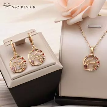 Модные золотые кубические циркониевые серьги-подвески со звездой Овна, комплекты ювелирных изделий для женщин, модное ожерелье с подвеской, подарок