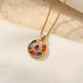 Модные золотые ожерелья из нержавеющей стали для женщин, цветные круглые ожерелья с подвеской из циркония, ювелирные изделия, аксессуары для вечеринок разноцветный