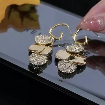 Модные золотые серьги-диски с кисточками из металла для женщин, висячие серьги с циркониевым камнем, элегантные свадебные украшения золотой