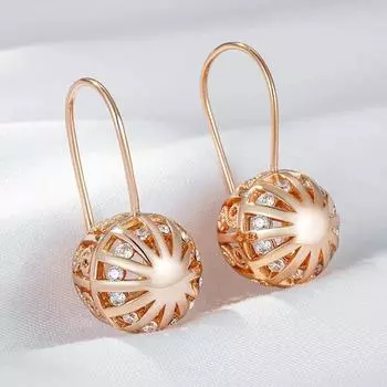 Модные золотые серьги-подвески с шариками для женщин с белым цирконием, высококачественные повседневные ювелирные изделия золотой