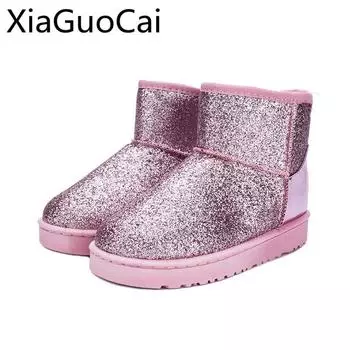 Модные золотые высокие модные женские ботильоны зимние меховые теплые женские зимние сапоги короткие плюшевые резиновые сапоги для снега 5 чёрный