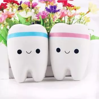 Модные зубки хлеб медленно поднимается сжимать растягиваться игрушка небесно-голубой