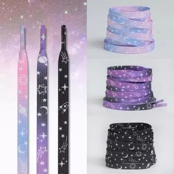 Модные Звезды Луна Шнурки Плоские Кроссовки Шнурки Спортивные Шнурки 120CM Обувь Аксессуары чёрный