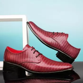 МодныеКлассические роскошные мужские кожаные туфли Офисные деловые туфли Мужские банкетные туфли Высокие туфли Красные прочные повседневные туфли с острым носком 38 чёрный
