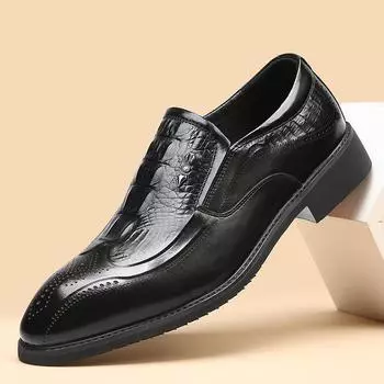 МодныеНовые дизайнерские мужские туфли из натуральной кожиТрендовые люксовые брендовые деловые туфли с острым носком из кожиПовседневная обувьКожаные мужские лоферы 38 чёрный