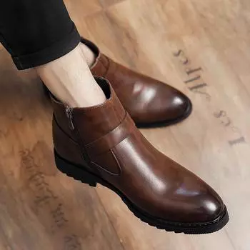 МодныеНовые мужские ботинки челси ручной работы, модные элегантные кожаные мужские мотоциклетные ботинки с боковой молнией, роскошная брендовая мужская обувь 38 чёрный