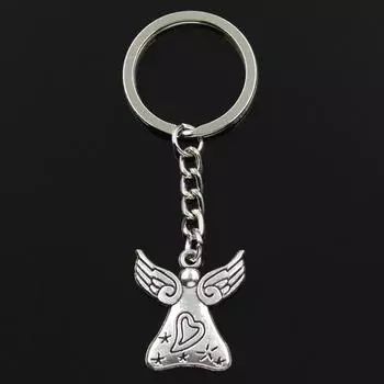 Модный 30 мм брелок для ключей, металлический брелок для ключей, ювелирные изделия, антикварное покрытие, молитва, сердце ангела, звезда, 27x24 мм, кулон серебряный