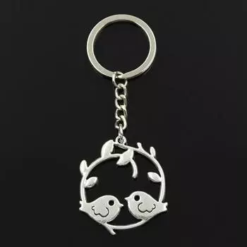 Модный 30 мм брелок для ключей, металлический брелок для ключей, ювелирные изделия с антикварным покрытием, любовник, ветка птицы, 38x41 мм, подвеска серебряный