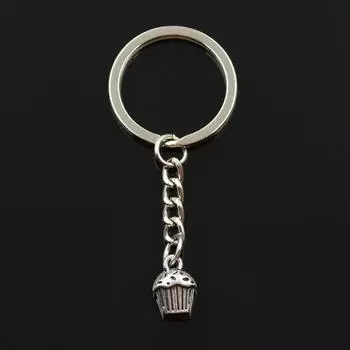 Модный 30 мм брелок для ключей, металлический брелок для ключей, ювелирные изделия, античная бронза, серебро, цветное покрытие, 3D кекс, торт, 13x10x8 мм, кулон серебряный