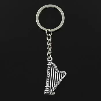 Модный 30 мм брелок для ключей, металлический брелок для ключей, ювелирные изделия, античная бронзовая арфа, музыкальная подвеска 40x21 мм серебряный