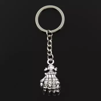 Модный 30 мм брелок для ключей, металлический брелок для ключей, ювелирные изделия, античное серебро, цветное покрытие, скелет, ручная подвеска 38x21 мм, подвеска серебряный
