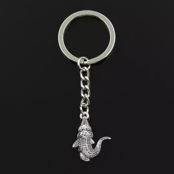 Модный 30 мм брелок для ключей, металлический брелок для ключей, ювелирные изделия, антикварное покрытие, крокодил, аллигатор, 26x20 мм, подвеска серебряный
