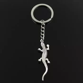 Модный 30 мм брелок для ключей, металлический брелок для ключей, ювелирные изделия, античная бронза, серебро, цветное покрытие, геккон, 56x15 мм, подвеска античный серебряного