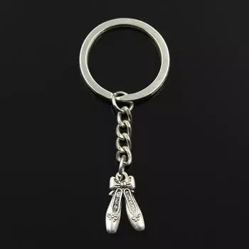 Модный 30 мм брелок для ключей, металлический брелок для ключей, ювелирные изделия, античная бронза, балетки, тапочки, 20x13 мм, кулон серебряный