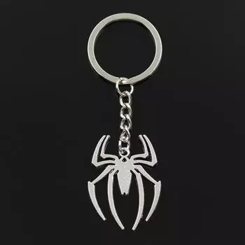 Модный 30 мм брелок для ключей, металлический брелок для ключей, ювелирные изделия, античное серебро, цветной паук, подвеска на Хэллоуин 38x29 мм