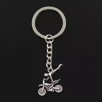 Модный 30 мм брелок для ключей, металлический брелок для ключей, ювелирные изделия, античное серебро, цветное покрытие, мотоцикл, мотокросс, 25x25 мм, подвеска