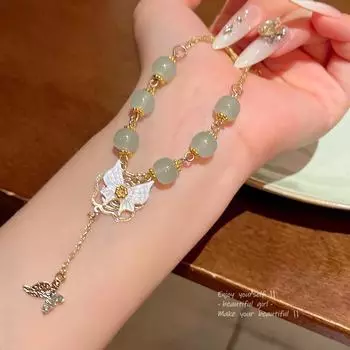 Модный 3D браслет-бабочка в китайском стиле с бусинами из искусственного нефрита Хотан для женщин S588 золотой
