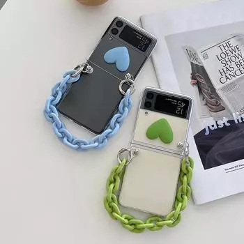 Модный 3d браслет-цепочка с сердечками, чехол для Samsung Galaxy Z Flip 3, 5 г, жесткий ПК, ремешок на руку, цепочка, Fundas Z Flip 4 Zflip For Z Flip 3
