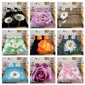 Модный 3D комплект постельного белья с цветочным узором, пододеяльник и наволочка, 2 или 3 предмета с растительным принтом, моющиеся и удобные постельные принадлежности UK Single 135x200cm