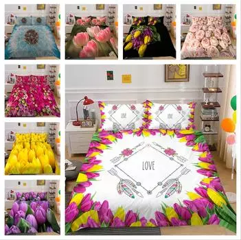 Модный 3D комплект постельного белья с цветочным узором, пододеяльник и наволочка, 2 или 3 предмета с растительным принтом, моющиеся и удобные постельные принадлежности UK Single 135x200cm