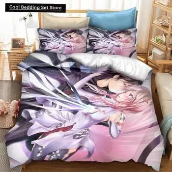 Модный 3D-принт аниме Guilty Crown Комплект постельного белья Пододеяльники Наволочки 2/3 шт Мультяшный стеганый плед Комплекты постельного белья Домашний текстиль US Queen(228x228cm)