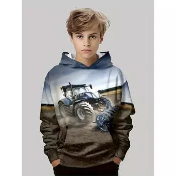 Модный 3D-принт с рисунком фермерской машины для мальчиков, смесь эластана, повседневный стиль, карманы, машинная стирка — подходит для детей до 12 лет 160cm