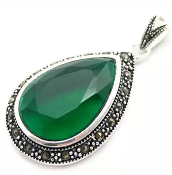 Модный 40*20граненый зеленый натуральный нефритовый кулон из стерлингового серебра 925 пробы с марказитом в форме капли воды
