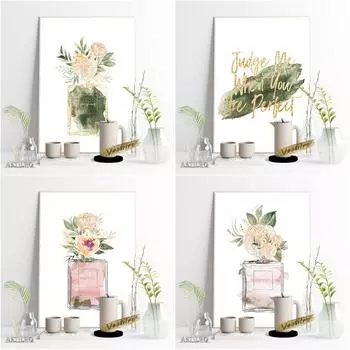 Модный акварельный флакон духов, скандинавский настенный художественный печатный постер, современный минималистичный салон красоты, картина маслом 21cm30cm NoFrame