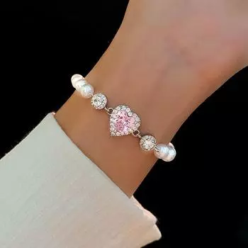 Модный эластичный браслет из веревки с имитацией жемчуга, розовый браслет из бисера «Любовь», индивидуальные модные украшения