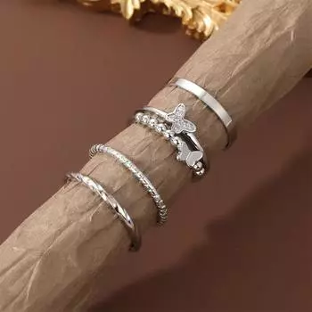 Модный элегантный комплект колец-бабочек для женщин, регулируемое кольцо серебряного цвета, модные ювелирные изделия
