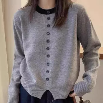 Модный элегантный повседневный вязаный свитер для женщин, осень и зима, длинный рукав, однотонный теплый пуловер, свитера, женские топы, винтажный круглый вырез, трикотаж 24839 One Size белый