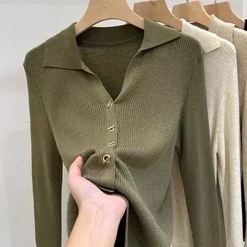 Модный элегантный вязаный кардиган для женщин, осенний свитер с V-образным вырезом и длинными рукавами, отложной воротник, повседневный зимний женский тонкий однотонный женский кардиган 25727 One Size