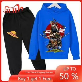 Модный аниме цельный костюм для девочек и мальчиков, детский пуловер с капюшоном, толстовка, брючный костюм, спортивная одежда для мальчиков-подростков 100