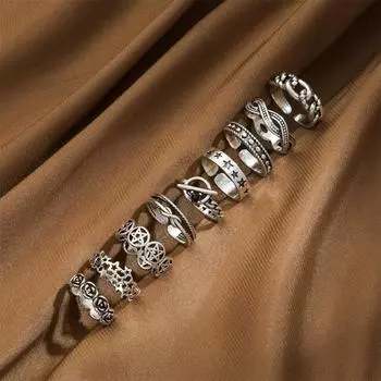 Модный античный серебряный цветной комплект колец в стиле панк, хип-хоп, уличный стиль, женские модные ювелирные изделия, подарок