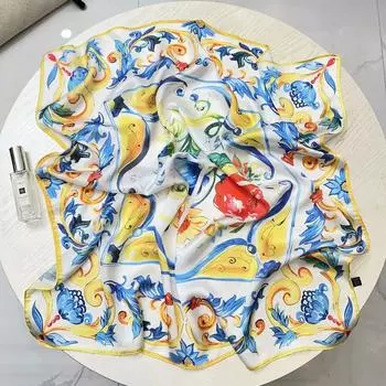 Модный атласный квадратный шарф-бандана для женщин с цветочным принтом, шейный платок, бандана для волос, женские квадратные платки на голову, шаль, фуляр 70x70