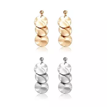 Модный аксессуар, висячие серьги в евроамериканском стиле с тремя круглыми узорами из сплава Gold