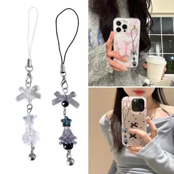 Модный бант, подвеска в виде звезды, дерева, ремни для телефона, шнурок, карманный брелок, ремешок для рюкзака, очаровательная цепочка для украшения ключей от автомобиля 1pc чёрный