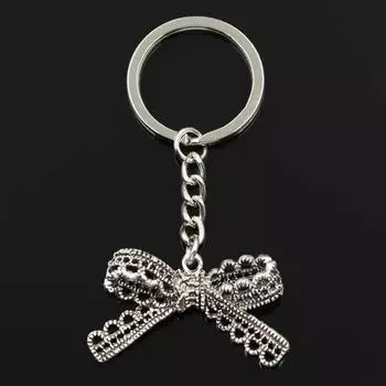 Модный бант с бантом 44x23 мм, подвеска 30 мм, брелок для ключей, металлическая цепочка, серебристый цвет, мужской автомобильный подарок, сувенирный брелок серебряный