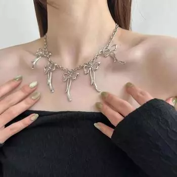 Модный бант-узел, личность, роскошь, титановый кулон, серебряный цвет, ожерелье для женщин, повседневные, вечерние, выпускные, подарки, ювелирные изделия
