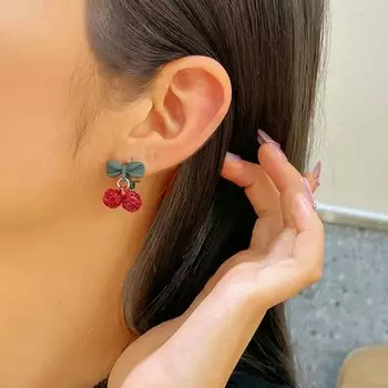 Модный бант вишневый зажим для ушей простые женские праздничные украшения для вечеринок без пирсинга подарки как