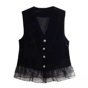 Модный бархатный жилет, женская безрукавка с верхом из сращивания L чёрный