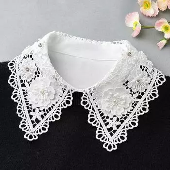 Модный белый черный кружевной воротник с искусственным воротником для женщин с цветочным принтом, женский шифоновый воротник с полуворотником, съемные воротники для женщин, свитер