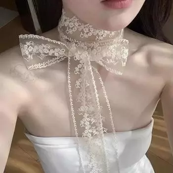 Модный белый кружевной вышитый головной платок для женщин, корейский платок для волос, длинная лента, бант, повязки на голову, аксессуары для головных уборов Y2K