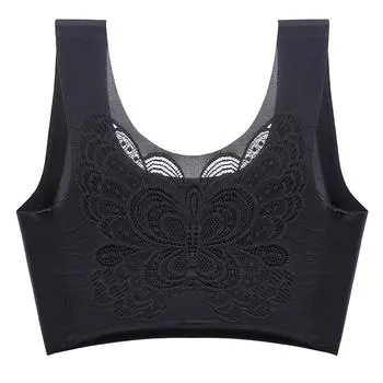 модный беспроводной бюстгальтер женское бесшовное нижнее белье больших размеров бюстгальтер для занятий спортом с подкладкой кружевной бюстгальтер пуш-ап топ M до 7XL сексуальное нижнее белье M чёрный