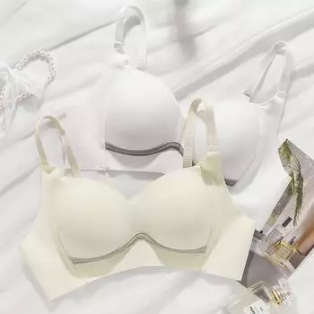 Модный бесшовный бюстгальтер с плоской грудью и чашкой для средней школы, простой бюстгальтер из ледяного шелка, милый консервативный бюстгальтер 70A розовый