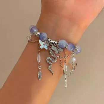 Модный бисерный браслет с подвеской в виде бабочки-змеи, кисточкой, листьями, многослойный браслет для женщин и девочек, ювелирные изделия, подарки