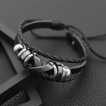 Модный бисерный поп-х креативный мужской кожаный браслет в стиле панк с буквами, аксессуары для браслета чёрный