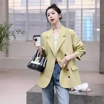 МОДНЫЙ блейзер весна осень женщины 2024 новый дизайн ниша смысл высокого класса корейская версия универсальный костюм женщины маленький желтый Одежда S