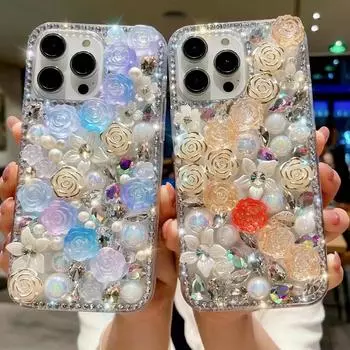 Модный блестящий чехол с бриллиантами и розами для Xiaomi Redmi Note 12 Pro Note11 Pro Note10pro K50, роскошный кристаллический горный хрусталь с блестками, задняя крышка «сделай сам»